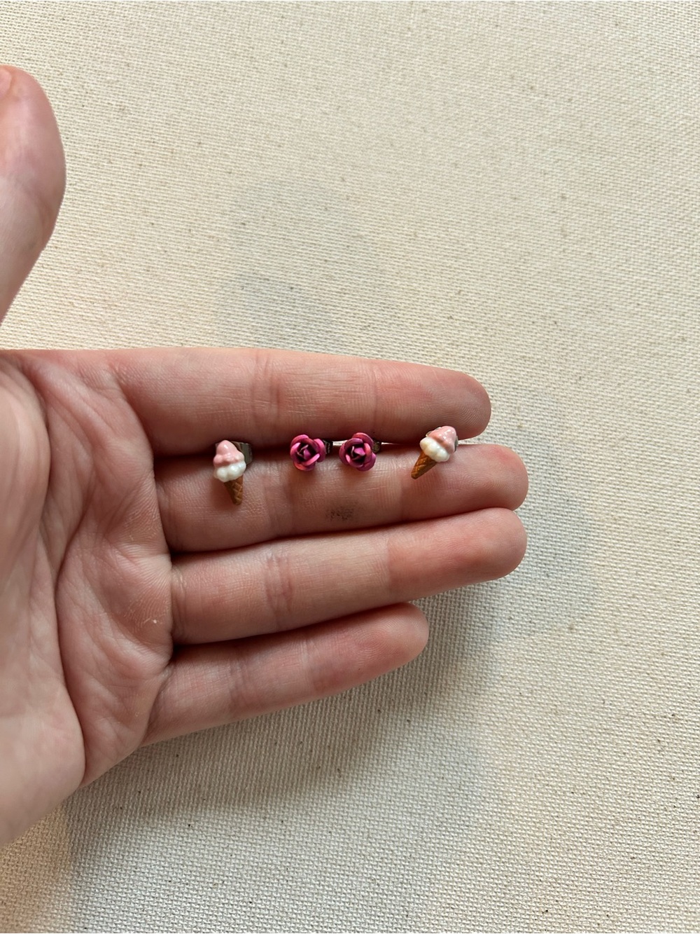 Pink Rose and Ice Cream Stud Earring Set